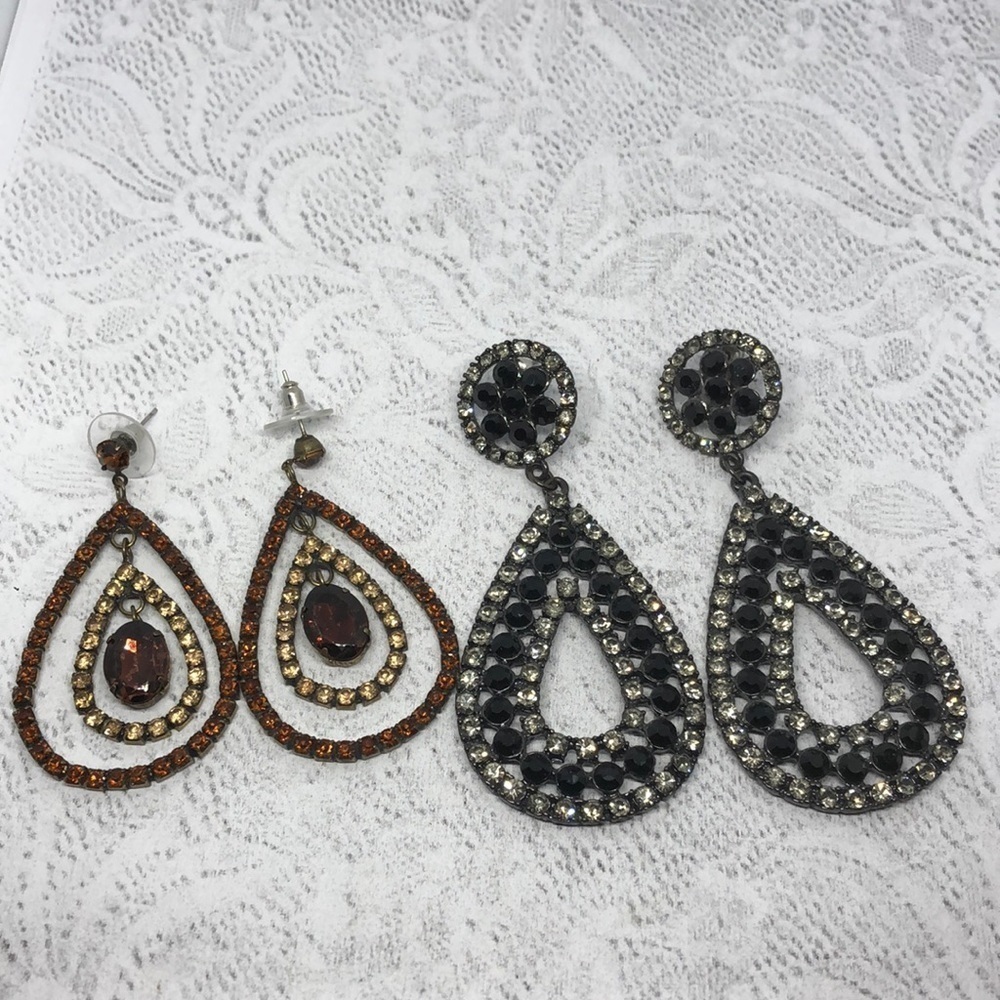 Bundle lot 2 rhinestone statement earrings dangle drop party night out dressy